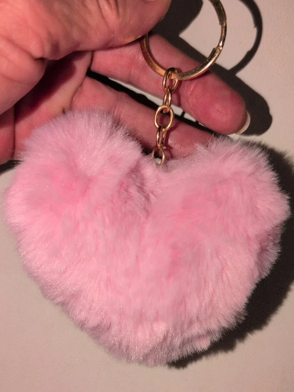 Pink Heart Pom Keychain with Red Cherry Charm